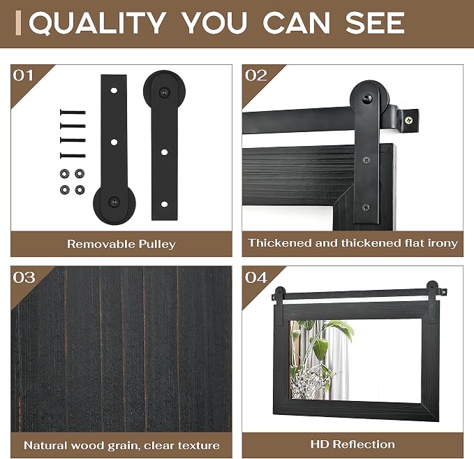 COGOOD Bathroom Mirrors for Over Sink - 29 x 22 Farmhouse Barn Door Wall Mirror for Bathroom, Living Room, Entryway Wall Decor Black