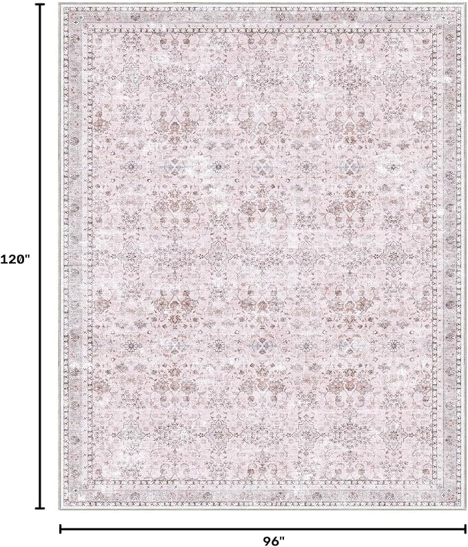 Sasttie 8x10 Area Rugs, Ultra-Soft Washable Rug, Low Pile Foldable Thin Carpets with Non-Slip Backing, Skin-Friendly Stain Resistant Carpet for Living Room, Bedroom, Kitchen, Dorm, 8x10, Pink