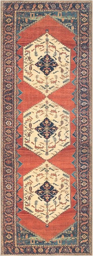 Keen Home Design 30"x144" Rug - Machine Washable Runner with Non-Slip Backing, Ideal for Hallway, Entryway, Kitchen, Laundry Room - Vintage, Easy Clean, Durable, Low Pile Rug - (2'6" x 12')