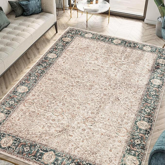 Keen Home Design 48"x72" Rug - Machine Washable Area Rug with Non-Slip Backing, Ideal for Living Room, Dining Room, Bedroom - Vintage, Easy Clean, Durable, Low Pile - (4' x 6')