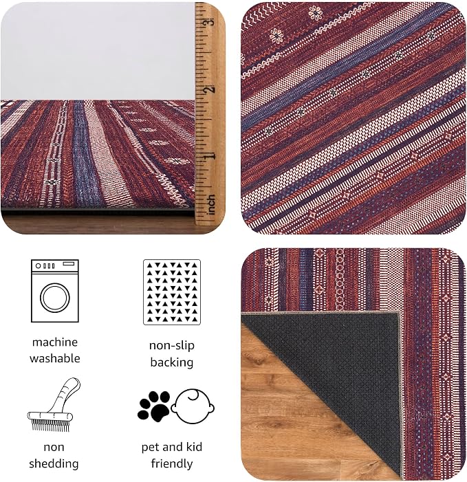 Keen Home Design 6x9 Rug - Machine Washable Area Rug with Non-Slip Backing, Ideal for Living Room, Dining Room, Bedroom - Vintage, Easy Clean, Durable, Low Pile Rug - (6' x 9')
