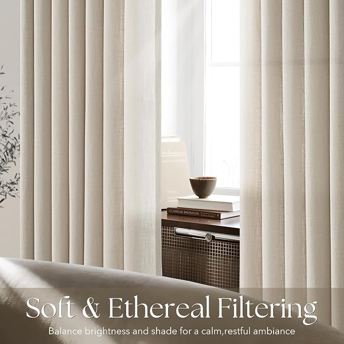 78 Inch Linen Curtains 2 Panel Set for Living Room Natural Beige Pinch Pleat Curtain Memory Trained with Hook FarmhouseRustic Canvas Textured Light Filtering Track System Pleated Drapes 78 Long