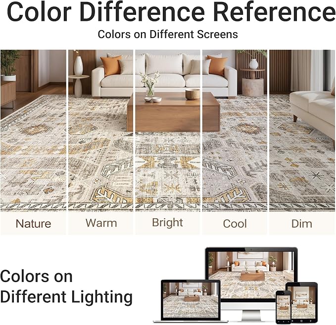 2'6" x 12'Non Slip Runner Rugs - Runners for hallways, Kitchen,Entryway,Stain Resistant Washable Rugs for Bedroom, Indoor Vintage Area Rugs (Brown/Gold,2'6" x 12')
