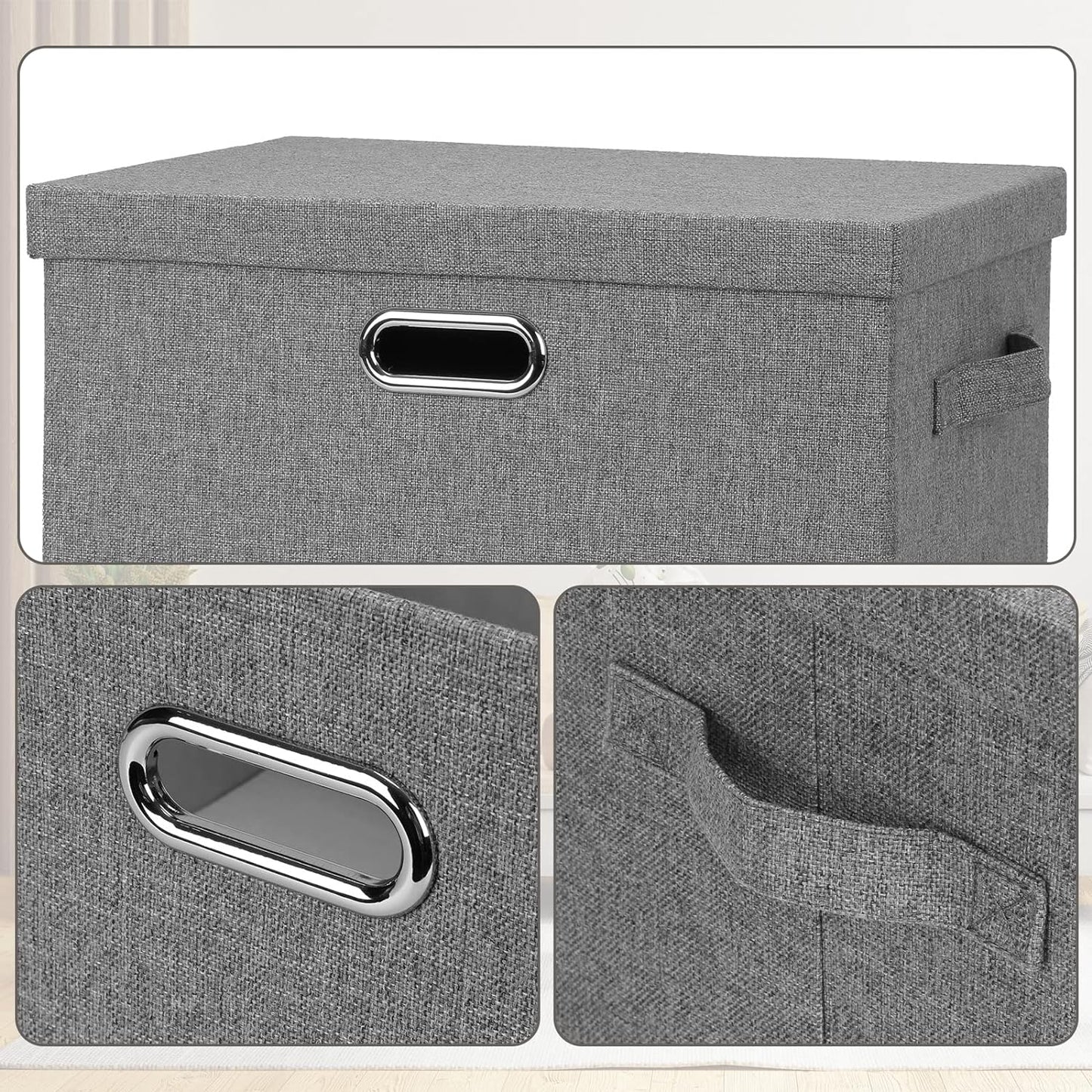 Large 17" 36 Quart Collapsible Stackable Storage Bins with Lids, 1 Pack Grey Foldable Fabric Closet Storage Boxes with Lids, 4 Handles Heavy-duty Linen Cube Baskets for Bedroom
