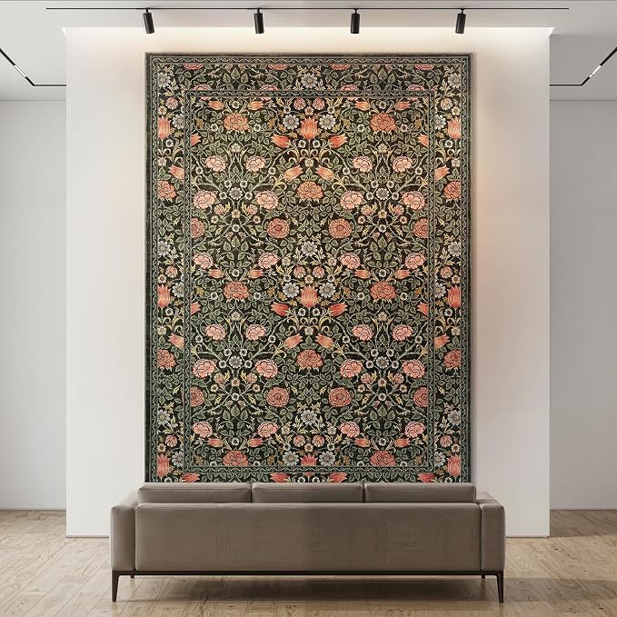 GarveeHome Dark Green Vintage Floral Washable 5x7 Area Rugs for Living Room Boho Botanical Retro Rug Low Pile Stain Resistance Non Slip Carpet for Bedroom Nursery Dining Room