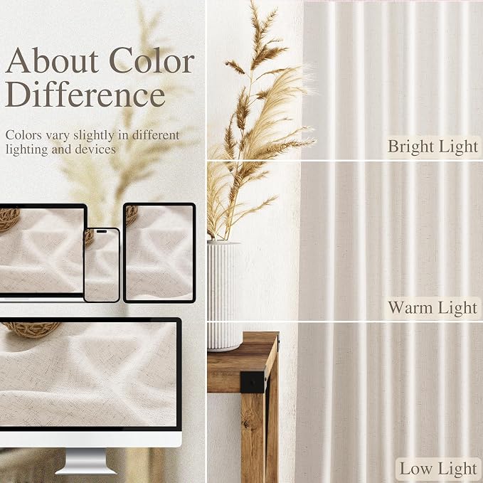 Beige Linen Curtains 96 Inches Long 2 Panels Back Tab Sheer Linen Curtain Modern Farmhouse Coastal Decor Cotton Textured Gauze Curtains 96 Inch Length for Patio Sliding Door Office Bedroom 36x96