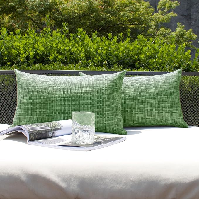 Kevin Textile Pack of 2 Spring Decorative Outdoor Waterproof Pillow Covers Garden Cushion Sham Throw Pillowcase Shell for Patio Tent Couch 12x20 Inch Sage Green