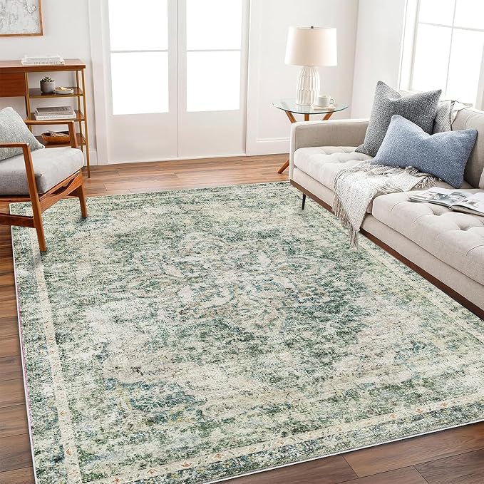 CHAMPLANT Area Rug 6'x9' Washable Vintage Traditional Floor Cover Thin Retro Kitchen Indoor Distressed Non Slip Carpet for Living Room Bedroom Dining Room