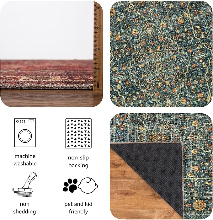 Keen Home Design 48"x72" Rug - Machine Washable Area Rug with Non-Slip Backing, Ideal for Living Room, Dining Room, Bedroom - Vintage, Easy Clean, Durable, Low Pile Rug - (4' x 6')