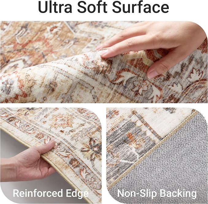 2'6" x 14'Non Slip Runner Rugs - Runners for hallways, Kitchen,Entryway,Stain Resistant Washable Rugs for Bedroom, Indoor Vintage Area Rugs (Turmeric/Grey,2'6" x 14')