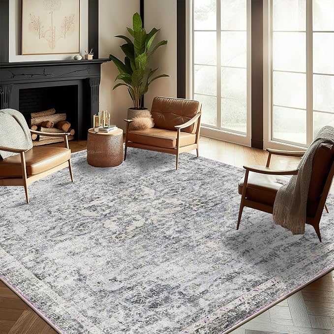 CHAMPLANT Washable Area Rug 9'x12' Retro Boho Design Non-Shedding Easy Care Ideal for High Traffic Areas in Living Room Bedroom Office Coffee Table Kitchen Large Carpet