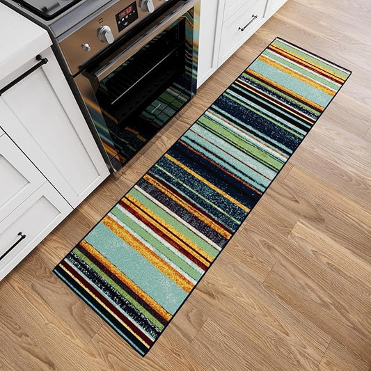 Ottomanson Hallway Runner Rug 1'10" x 7' Non Slip Striped Area Rugs Easy to Clean Laundry Rug Runner Durable & Pet Friendly Floor Carpet Runners for Hallways Entryway Living Room Kitchen, Multicolor