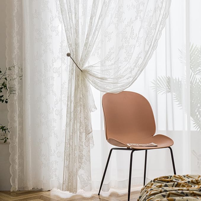 Sutuo Home White Lace Curtains 84 Inches Long 2 Panels Set, Victorian Sheer Country Retro Florals Vintage Voile Window Treatment for Girls Bedroom/Living Room/Old World Decor Rod Pocket W57 x L84
