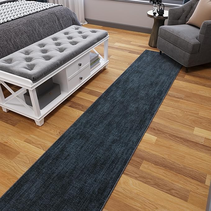 Ottomanson Aisle Runner Rug 2'7" x 52' – Soft Non-Slip Rug, Low Pile Carpet for Hallways, Events, Churches & Extra-Long Indoor Spaces, Solid Charcoal Navy