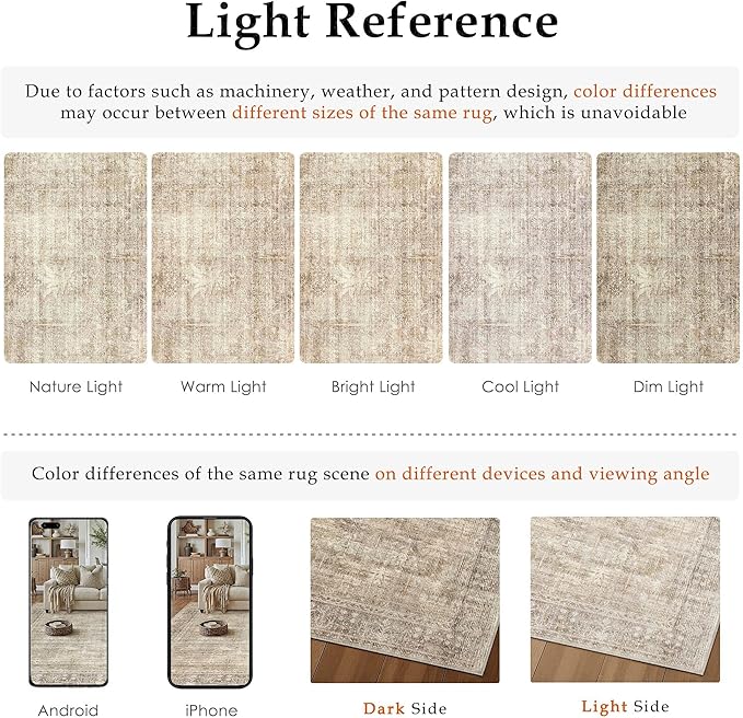 HUGEAR Retro 2x6 Washable Runner Rugs Beige Hallway Bedroom Kitchen Throw Carpet Vintage Distressed Neutral Stain Resistant Non Slip & Shedding Low Pile for Home Aesthetic Decor