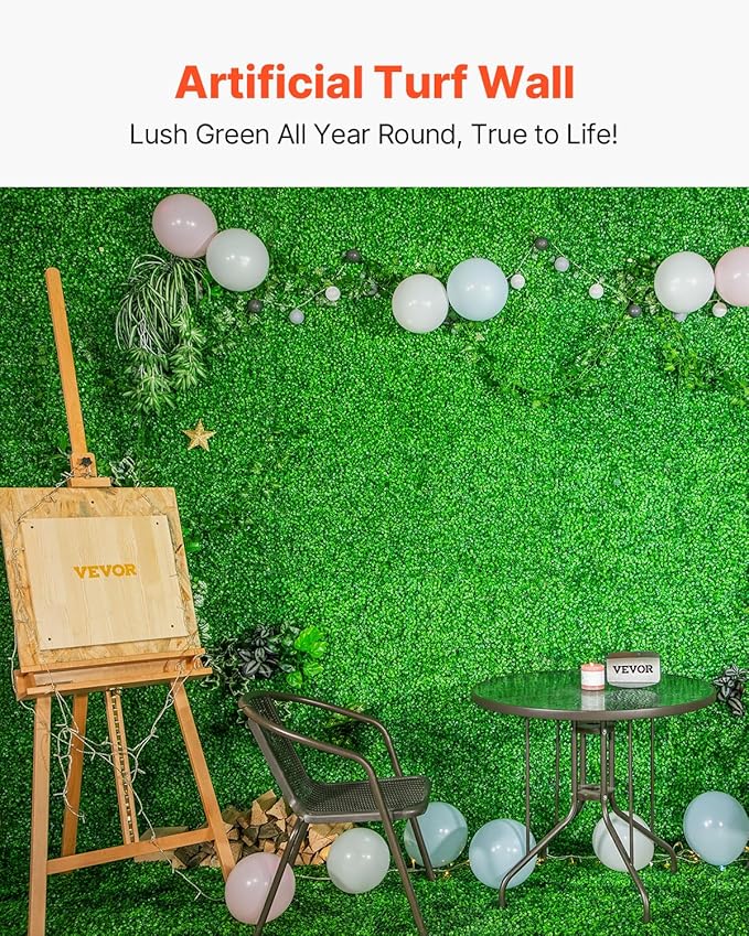 VEVOR 24PCS Artificial Boxwood Panels, 24 x 16 in 1.6 in Sun Protected Boxwood Hedge Wall Panel, Green Fake Grass Backdrop Wall for Privacy Fence Decor Indoor Outdoor Garden Backyard