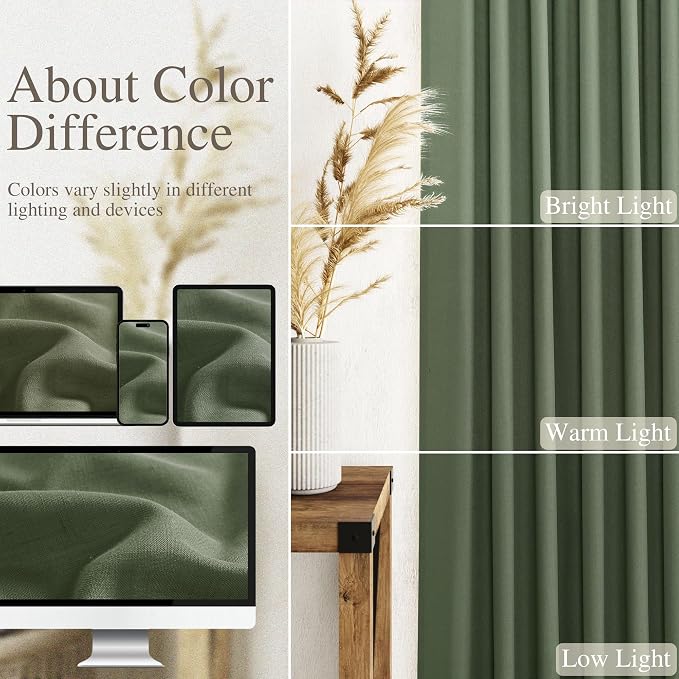Nanspring Olive Green Linen Sheer Curtains 84 Inch Length 2 Panels for Living Room Bathroom Set Back Tab Rod Pocket Semi Sheer Light Filtering Breathability Farmhosue Country Style 60x84
