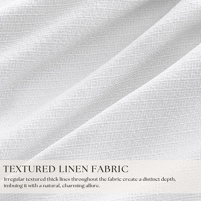 Snow White Pleated Linen Blackout Curtains 84 Inches Long for Bedroom Living Room Pinch Pleat Black Out Thermal Insulated Ring Hooks Back Tab Room Darkening Elegant Drapes Window Curtains with Liner