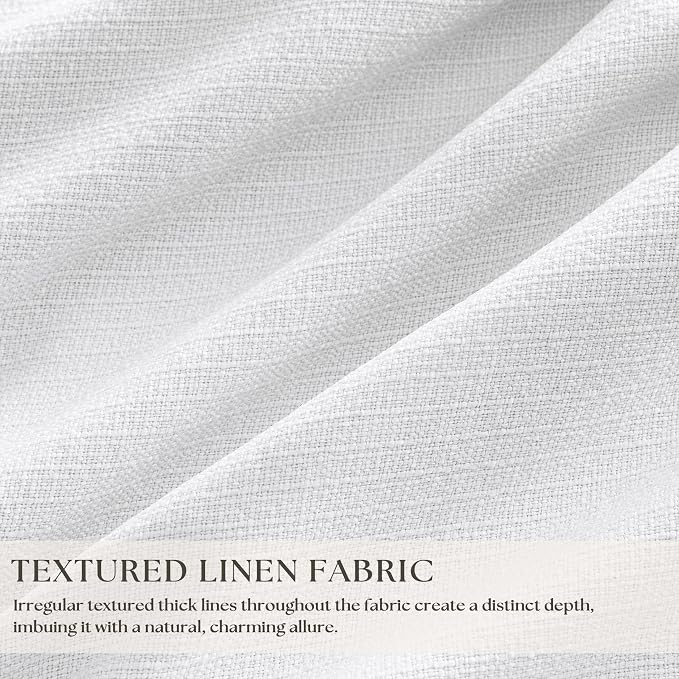 Snow White Pinch Pleated Blackout Linen Curtains 86 Inches Long for Bedroom Pleated 100% Black Out Drapes with Liner Modern Farmhouse Extra Long 86 Inch Window Curtain Panel for Living Dining Room