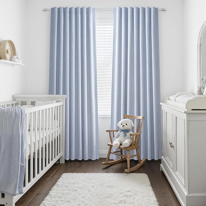 Dusty Blue Blackout Nursery Curtains 84 Inch Length for Kids/Boys Rooms/Bedroom, Floor to Ceiling Track Pleated Window Drapes with Hooks Linen Winter Thermal Coastal Light Blue(50"Wx84"Lx 2Panels)
