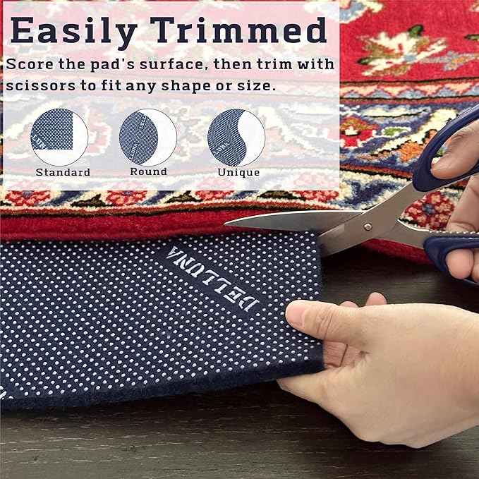 DELLUNA Non-Slip Area Rug Pad 3/8" Thick Double Side Rubber + Felt, 2'x4' Premium Deluxe Cushioned- Safe for All Floors, Adds Comfort and Protection, Ultra Strong Grip, Stop Rug from Moving.