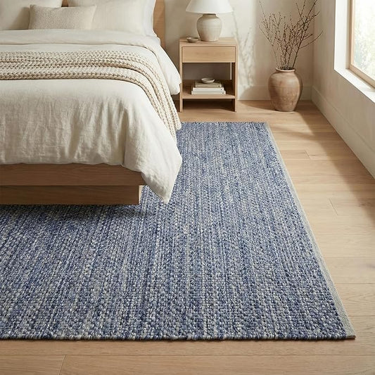 Fab Habitat Machine Washable Area Rug - Hand Woven, Stain Resistant, Pet Friendly - Premium Recycled Polyester Yarn - Solid - Bedroom, Living/Dining Room - Biltmore - Denim - 5 x 8 ft
