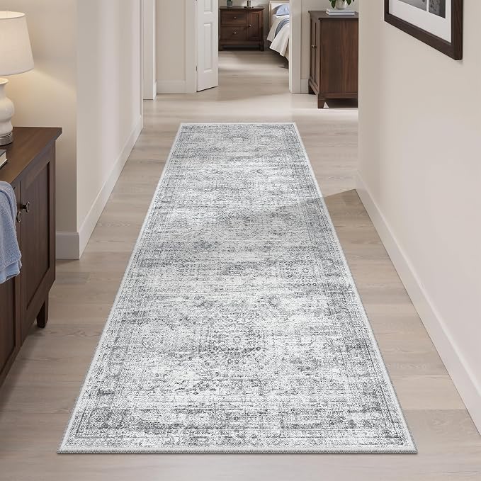 Soalmost Runner Rug 2'x6' Washable Non-Slip Runner Rugs for Kitchen Bathroom Laundry Room Grey Vintage Floor Carpet Runners for Hallway Entryway