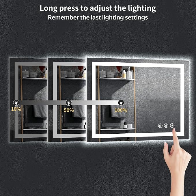 38"x26" LED Bathroom Mirror with Lights, Backlit + Front Lit with CRI>90, Lighted Mirror for Bathroom, Anti-Fog, Dimmable Brightness, 3 Colors, Memory Function, Shatterproof Tempered Glass