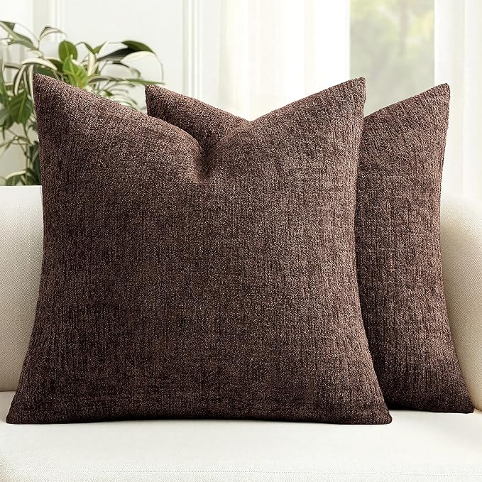 MIULEE Decorative Throw Pillow Covers 20x20 Pack of 2 Beaver Fur Couch Pillow Covers Soft Cozy Textured Chenille Pillowcases for Home Decor Sofa Living Room Cushion Bedroom