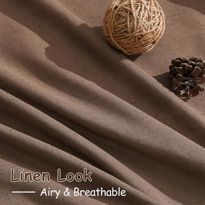 Nanspring Extra Long Caramel Brown Linen Curtains 2 Panels 102 Inches Long for Dinning Room Back Tab Light Filtering Semi Sheer Drapes Cotton Linen Textured Window Curtain 102 Inch Length for Bedroom