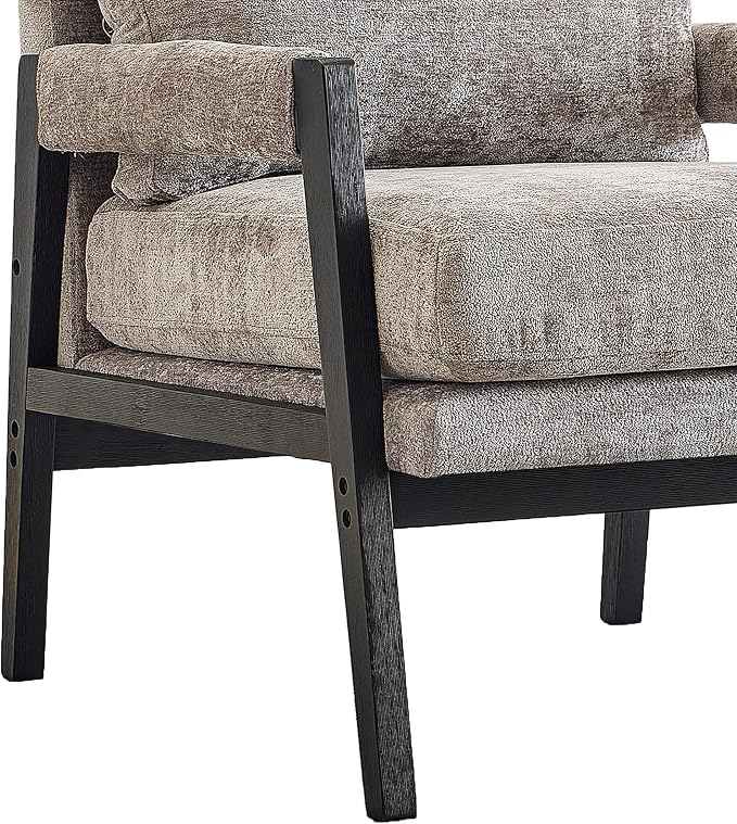 Roundhill Furniture Kelly Mid-Century Modern Chenille Upholstered Accent Armchair, Gray