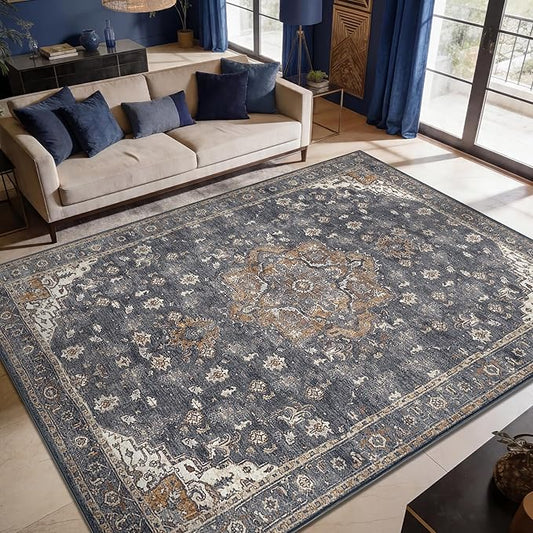 Keen Home Design 6x9 Rug - Machine Washable Area Rug with Non-Slip Backing, Ideal for Living Room, Dining Room, Bedroom - Vintage, Easy Clean, Durable, Low Pile Rug - (6' x 9')