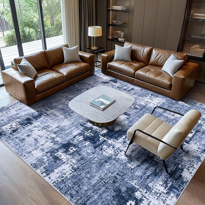 DMOYEST Area Rug Living Room Rugs - 9x12 Washable Large Soft Indoor Neutral Modern Abstract Low Pile Rug Carpet for Bedroom Dining Room Farmhouse Home Office - Navy Blue
