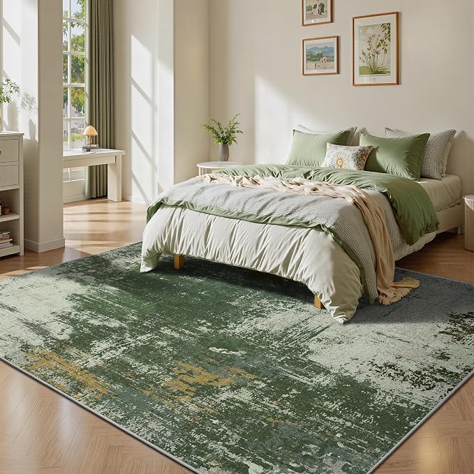 6x9 Area Rugs - Modern Abstract Washable Rug, Ultra Soft Non Slip Low Pile Large Rugs for Living Room, Floor Carpet for Bedroom Dining Room Office Laundry Nursery Home(Green)