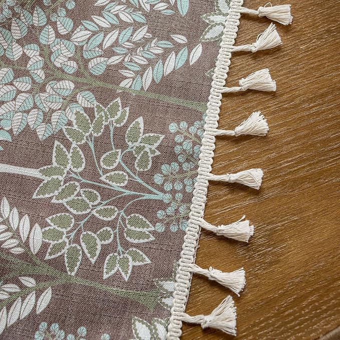 OYX Boho Floral Curtains 84 Inch Length 2 Panels, Linen Farmhouse Curtains Light Filtering Drapes with Tassels for Bedroom Living Room, Vintage Rustic Printed Rod Pocket