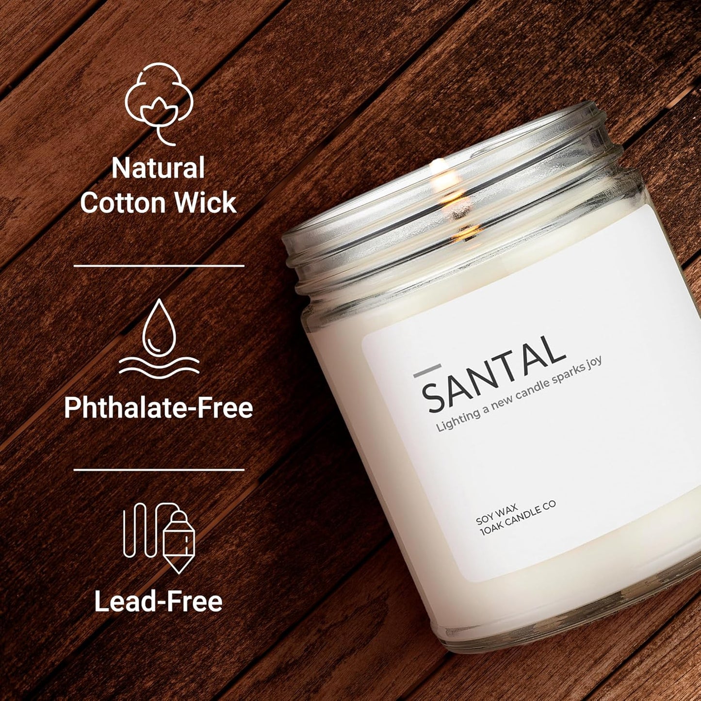 1OAK Soy Santal Candle (Santal) - Soy Wax Scented Candle - Candles for Home Scented - Long Burning Candles Premium - Hand-Poured (7oz.)