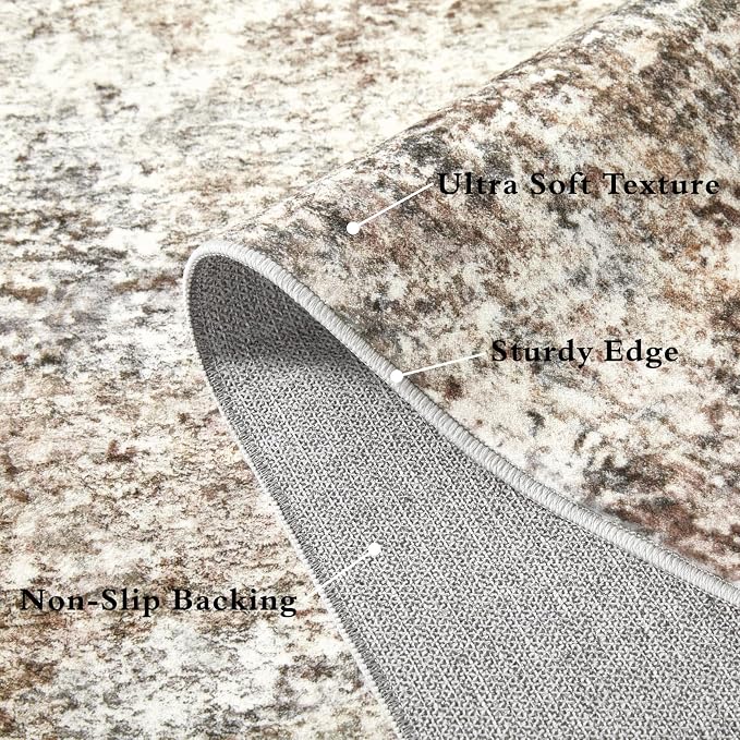 LOVORAL Area Rugs for Living Room: 4x6 Washable Neutral Abstract Rug for Bedroom Large Soft Modern Dining Room Rugs Indoor Floor Low Pile Carpet for Home Office Nursery - Brown Grey