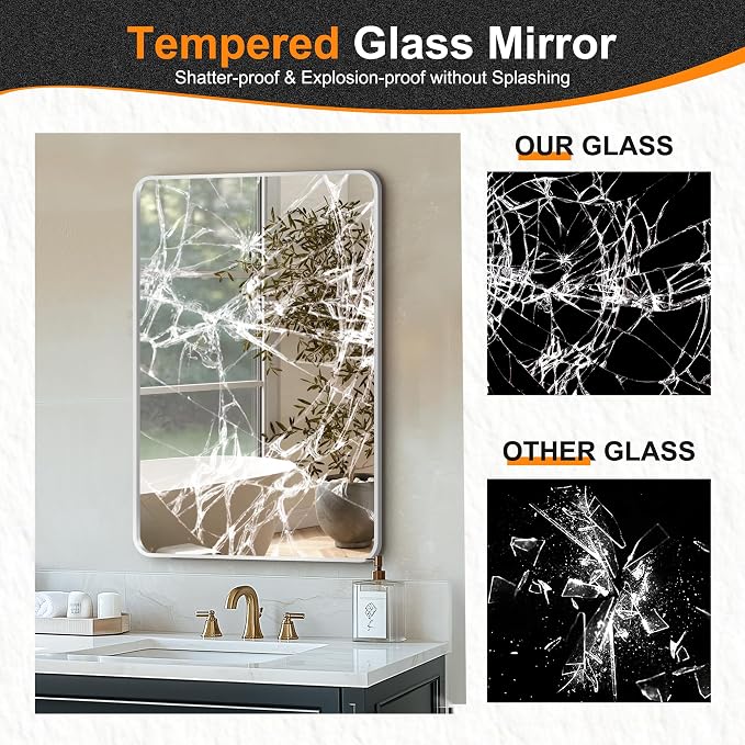 Delma Bathroom Vanity Mirror, Black Framed Bathroom Mirror for Over Sink, High-Definition Bathroom Mirror, Versatile Bathroom Vanity Mirror, Hangs Horizontally or Vertically(30x20, Silver)