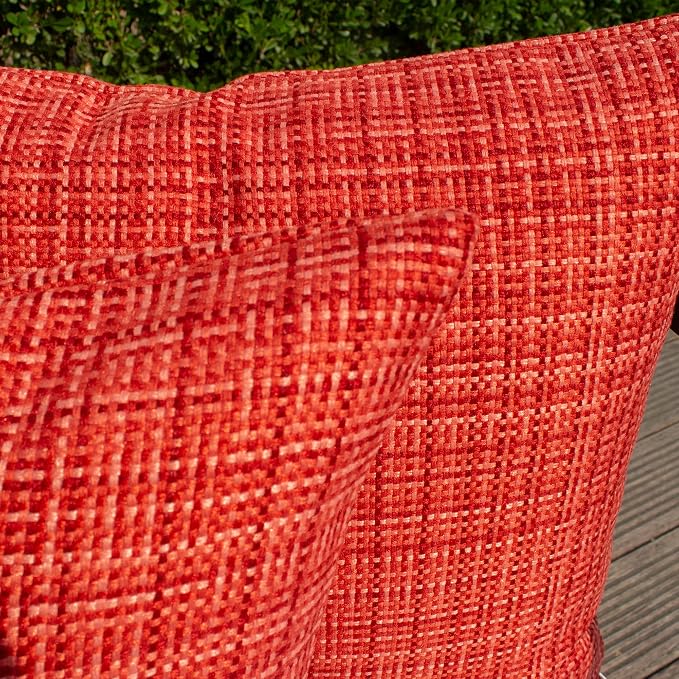 Kevin Textile Outdoor Waterproof Throw Pillow Covers 14x24 Inch Pack of 2 Woven Faux Linen Farmhouse Decorative Water Resistant Lumbar Cushion Covers for Tent Patio Garden Couch Sofa Red