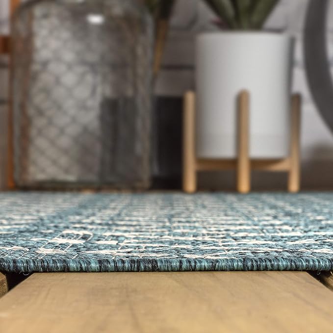 JONATHAN Y Moroccan Geometric Indoor Outdoor Square Area Rug 6X6 Teal/Gray, Ourika Textured Weave for Backyard, Patio, Porch, Easy-Cleaning, High Traffic, Pet-Friendly, Non-Shedding (SMB108C-6SQ)