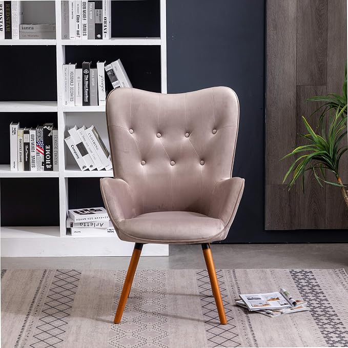 Roundhill Furniture Doarnin Contemporary Silky Velvet Tufted Button Back Accent Chair, Taupe