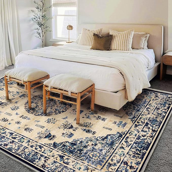 CHAMPLANT Washable Area Rug 9'x12' Retro Boho Design Non-Shedding Easy Care Ideal for High Traffic Areas in Living Room Bedroom Office Coffee Table Kitchen Large Carpet