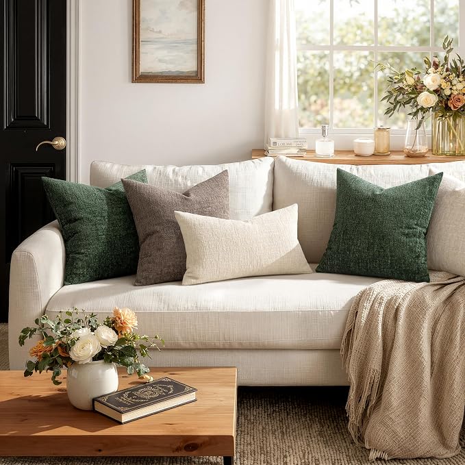 MIULEE Decorative Throw Pillow Covers 20x20 Pack of 2 Beige Couch Pillow Covers Soft Cozy Textured Chenille Pillowcases for Home Decor Sofa Living Room Cushion Bedroom