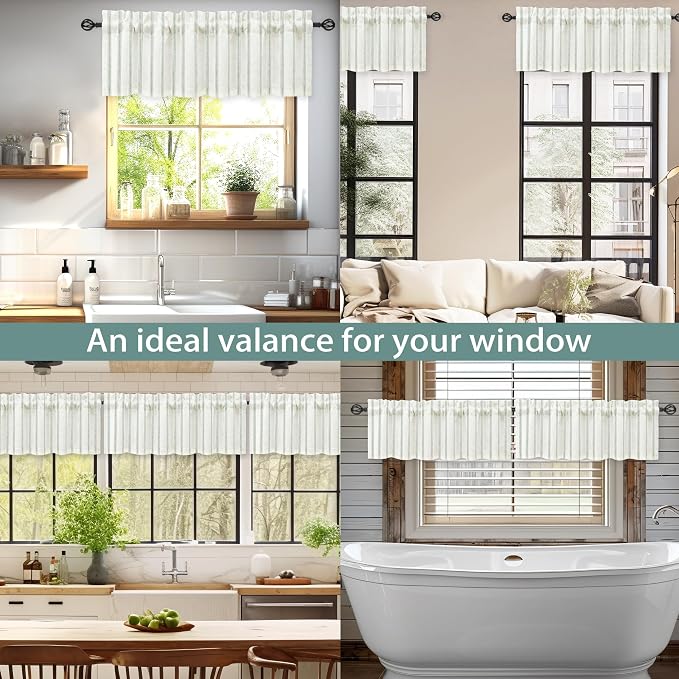 DriftAway Farmhouse Linen Lined Valance Double Layer Thermal Insulated Room Darkening Blackout Window Valances 3 Inch Rod Pocket Vertical Striped Kitchen Valance Single 52 Inch by 24 Inch Loden Green