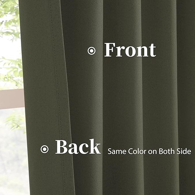 KEQIAOSUOCAI Dark Olive Green Blackout Curtains 102 Inches Long 2 Panels Set- Faux Linen Textured Black Out Thermal Insulated Noise Reduction Winodw Draper for Bedroom and Living Room 50x102-in
