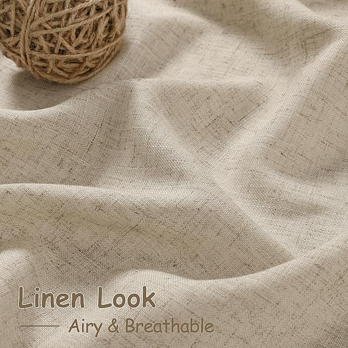 Nanspring Taupe Burlywood Curtains 90 Inches Long for Living Room Linen Blend Semi Sheer Country Farmhouse Decor Curtains Back Tab Privacy Burlap Textured Curtain for Bedroom 52x90, 2 Panels