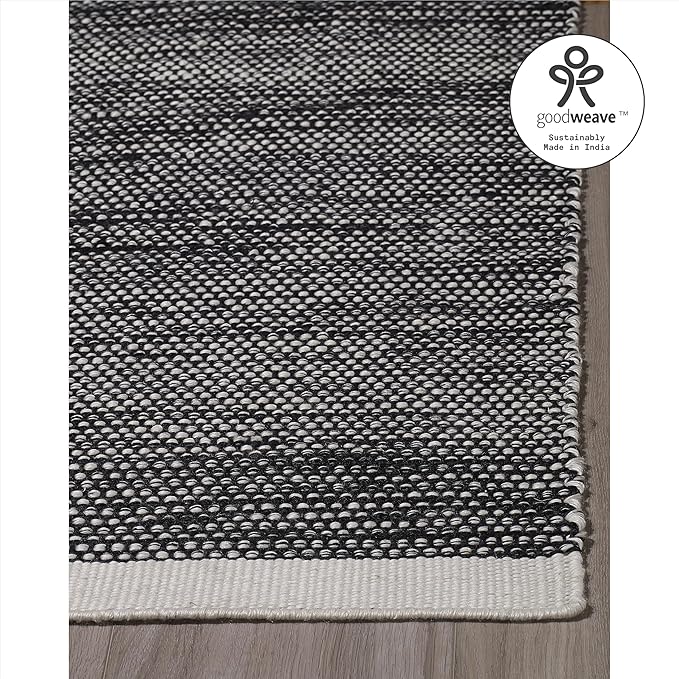 Fab Habitat Machine Washable Area Rug - Hand Woven, Stain Resistant, Pet Friendly - Premium Recycled Polyester Yarn - Solid - Bedroom, Living/Dining Room - Kingscote - Black & White - 8 x 10 ft