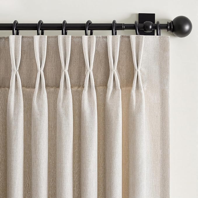 102 Inch Curtains Pinch Pleat Linen Curtains for Living Room Bedroom 2 Panels,with Back Tab Design Linen Textured Semi Sheer Privacy Thick Decorative Curtain Drapes,40x102 in Long