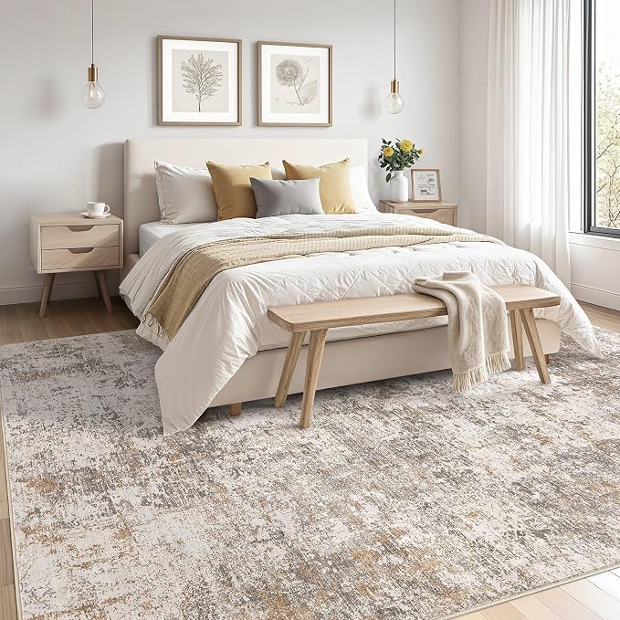 Area Rugs 5x7 Living Room: Washable Large Abstract Modern Neutral Soft Rug Stain Resistant Non-Slip Backing Carpet for Bedroom Dining Room Indoor Nursery Dorm Home Office Decor - Brown Grey