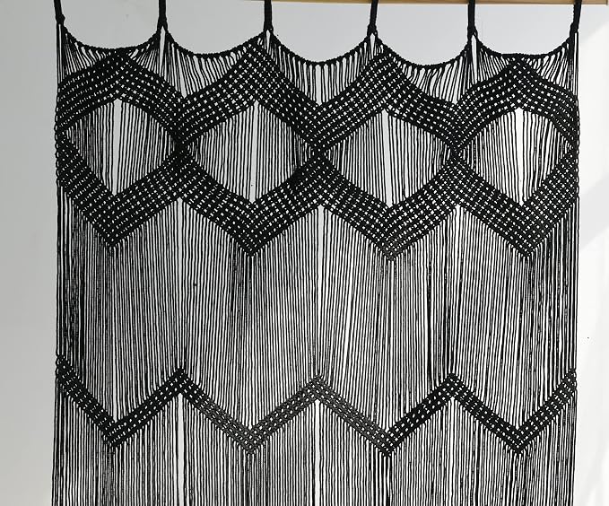 Flber Macrame Curtain Black Boho Window Macrame Doorway Curtain Macrame Wall Decor Bedroom Headboard Decor,42" Wx76 H